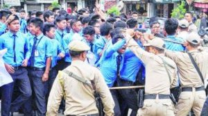 Schoolboys clash with police